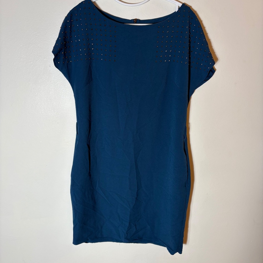 Armani Exchange Blue Studded Boat Neck Cap Sleeve Sheath Dress Size 4